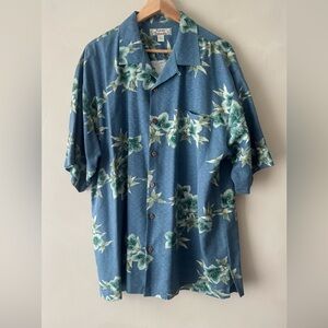 Vintage Tommy Bahama Teal and Green Floral Men's Shirt 100% silk